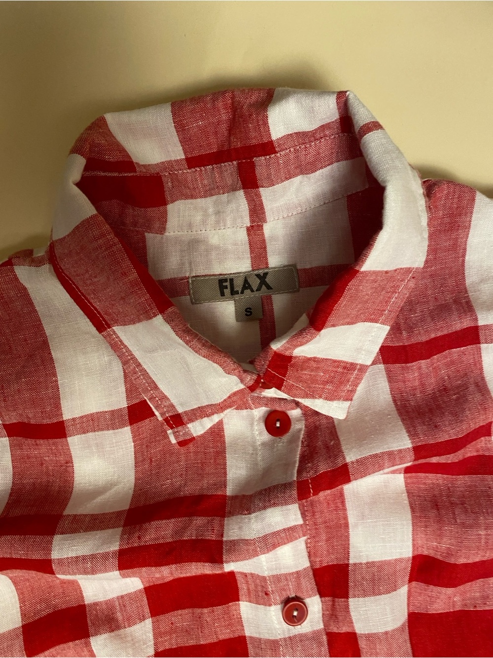 FLAX 100% Linen Red & White Plaid Button-Down Tunic/Jacket - Picture 3 of 5